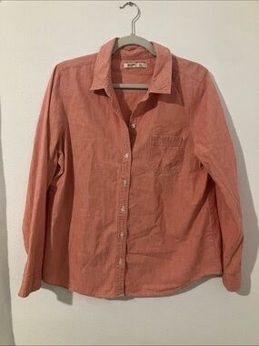 Old Navy Washed Coral Pink Button-Down Long Sleeve Cotton Collared Shirt